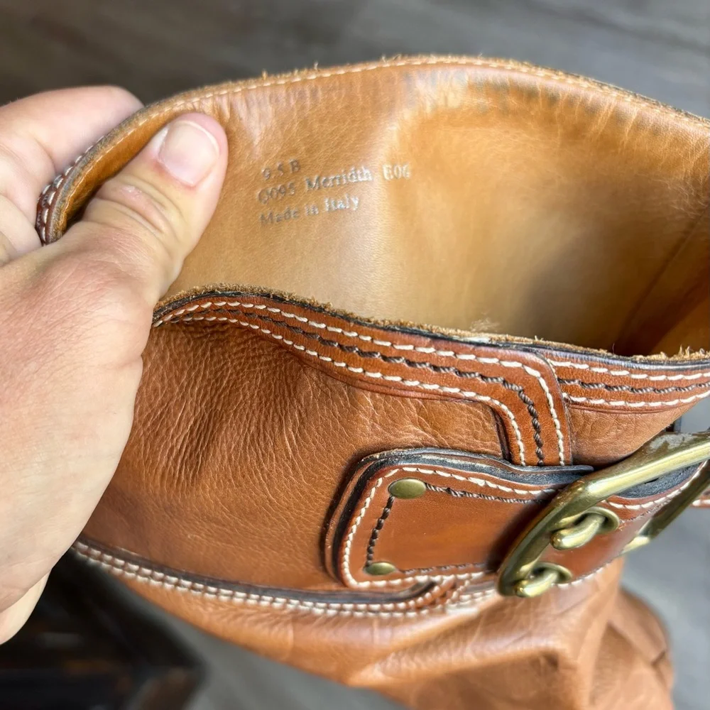 COACH SIGNATURE C SADDLE MERRIDTH BROWN LEATHER BOOTS - Picture 7 of 8